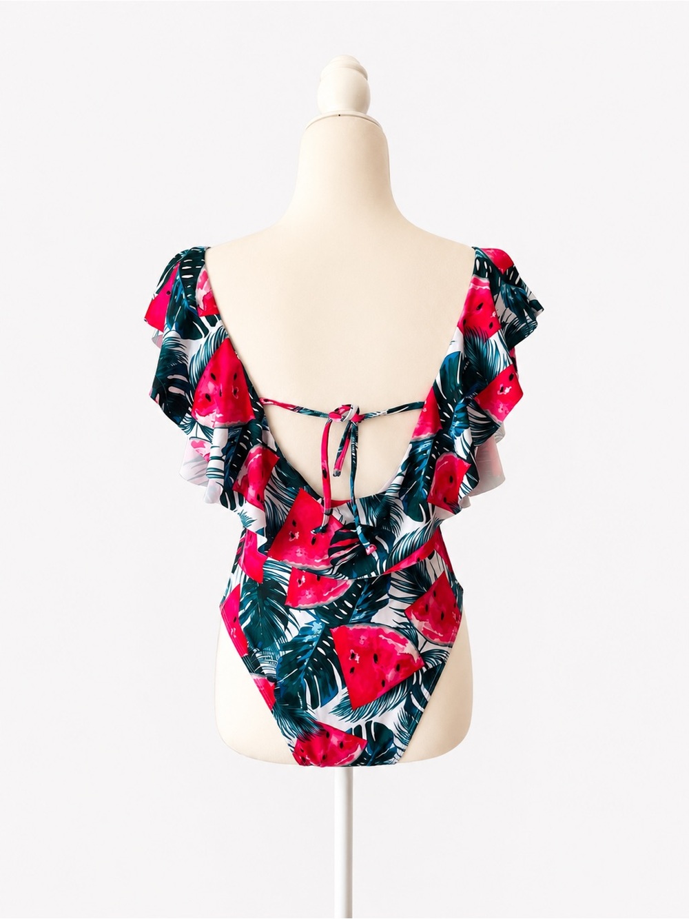 Watermelon Tropical Ruffle One-Piece Swimsuit - Picture 3 of 8